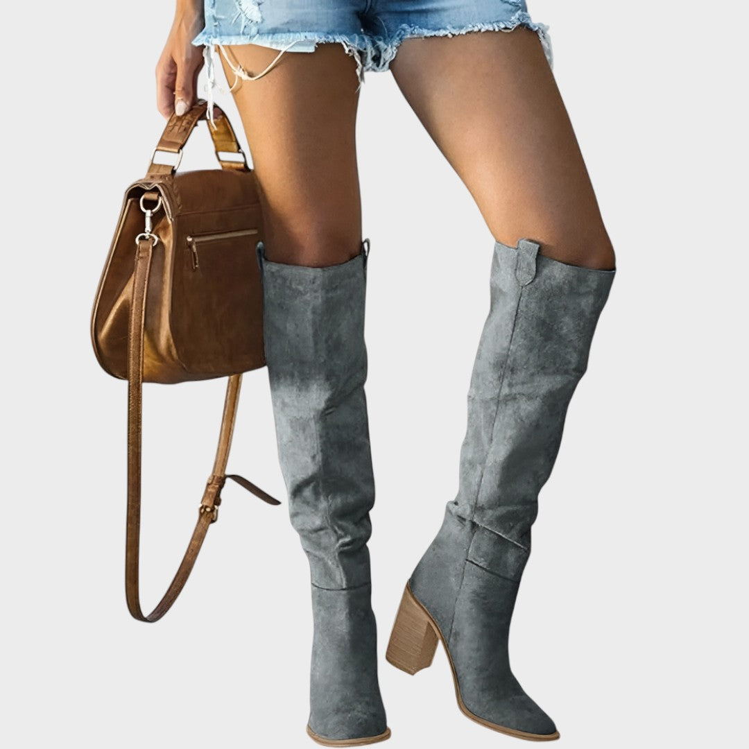 Diane | Botas de Cañón Alto de Ante con Tacón Elegante para Mujer