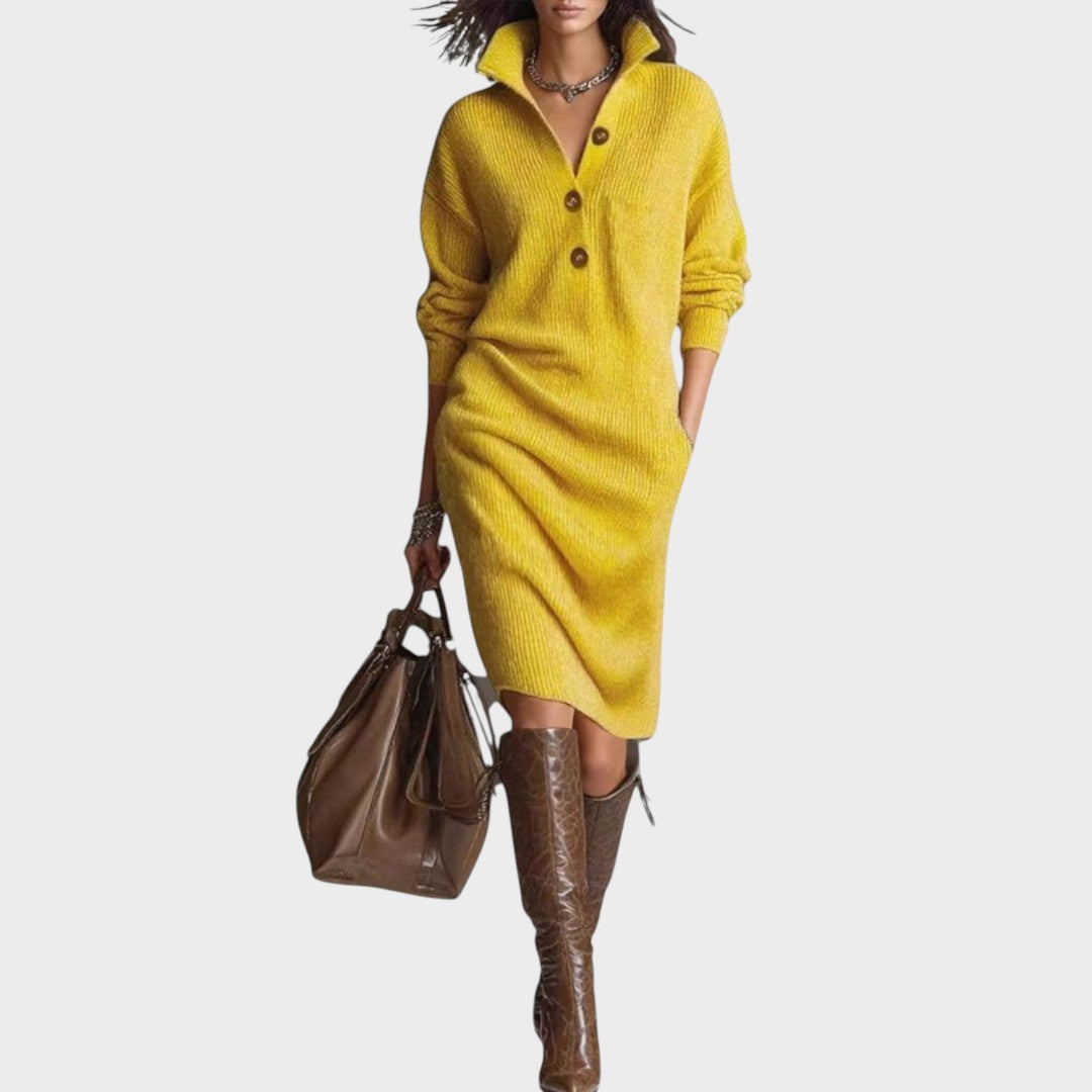 Duda | Vestido de Punto con Botones y Cuello Redondo para Mujer