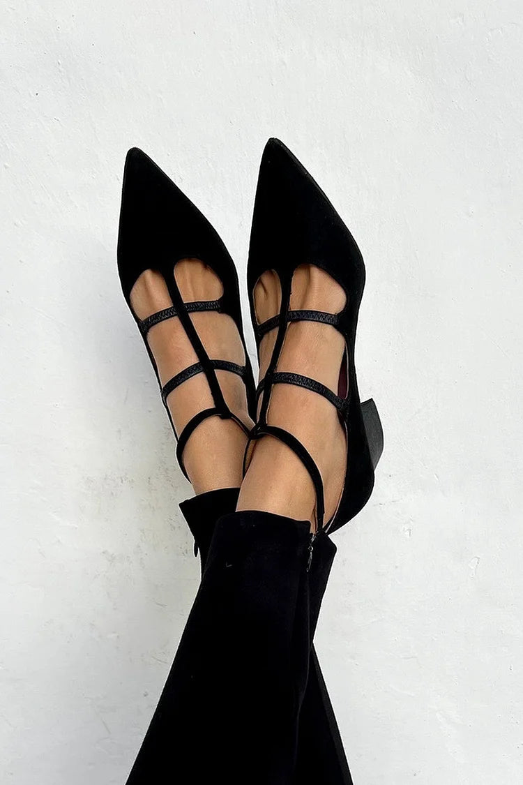 Elegantes zapatos de tacón para mujer con tiras cruzadas y puntera puntiaguda, sofisticados y cómodos