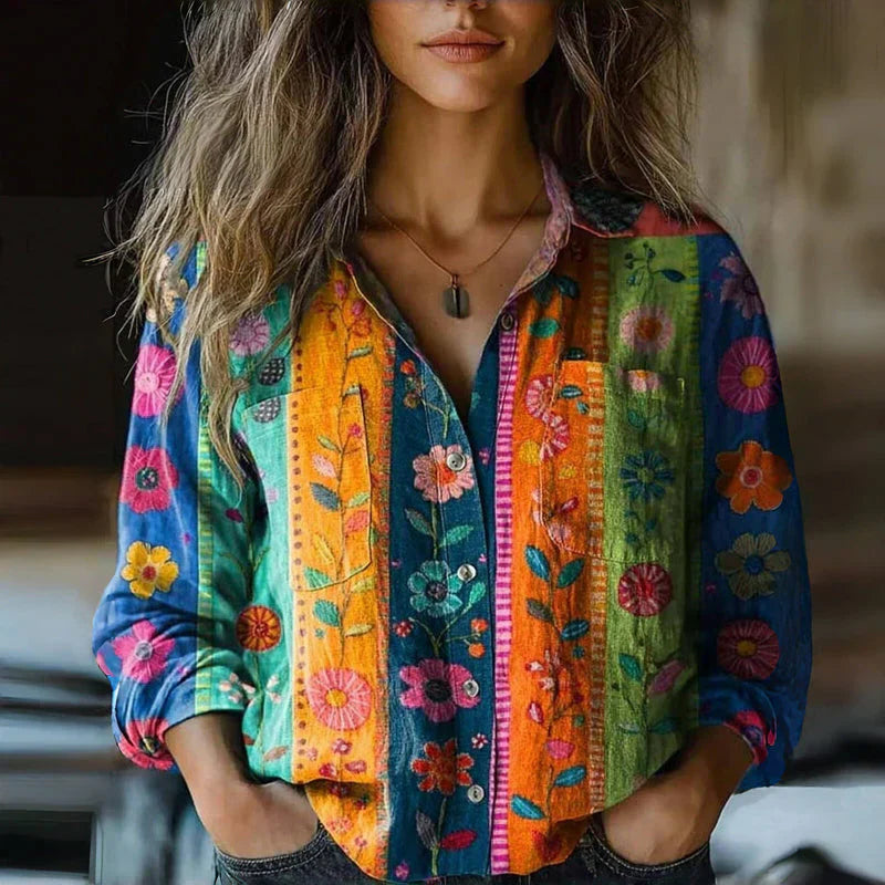 Blusa Bohemia Con Estampado Vintage Para Mujer - Estilo Artístico