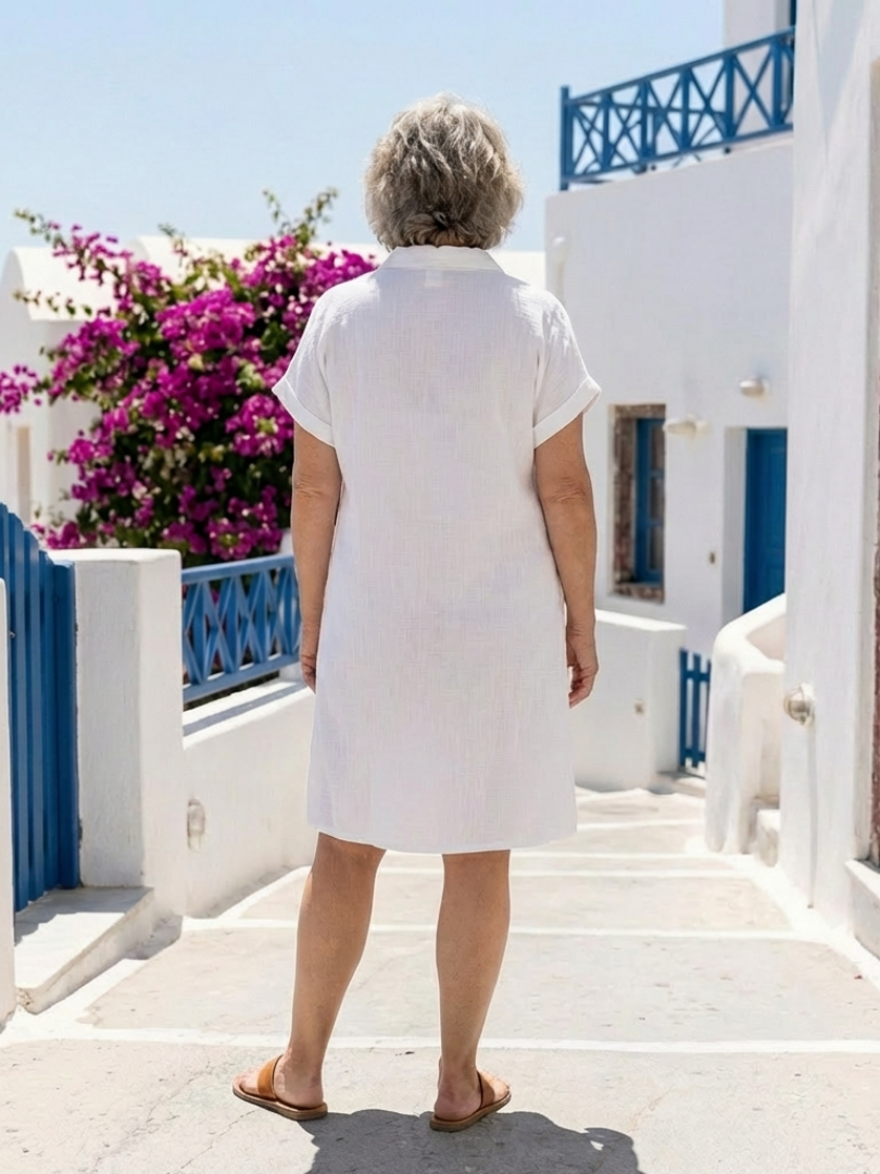 Vestido hasta la rodilla con bolsillo en Blanco - fresco y elegante