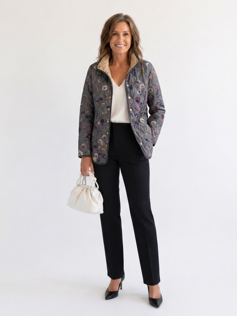 Chaqueta Acolchada Vintage Floral Para Mujer - Estilo Retro