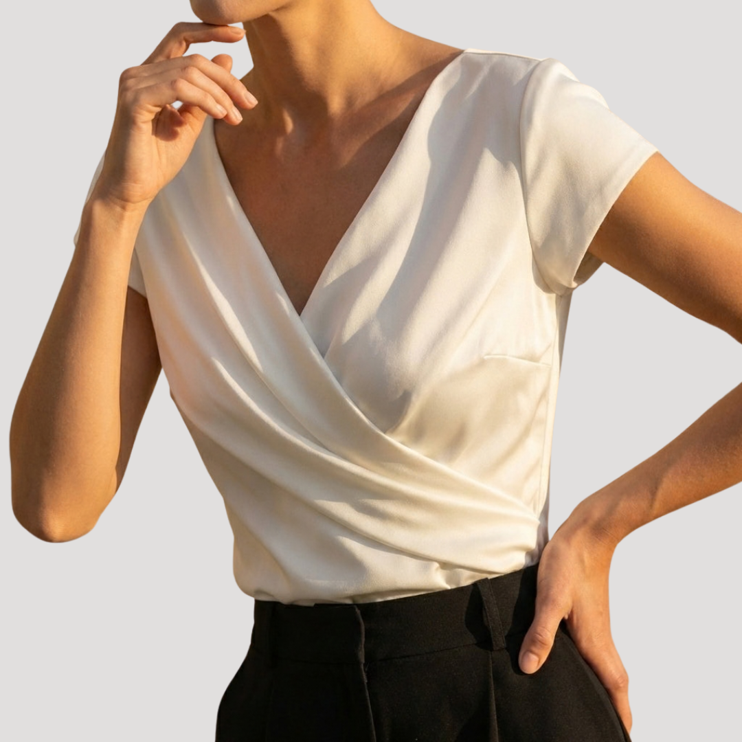 Blusa cruzada de manga corta con cuello V para mujer