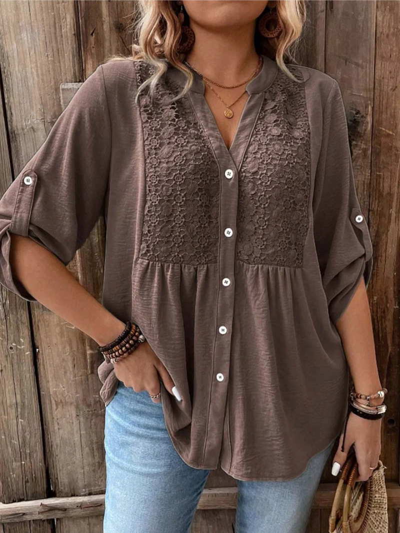 Blusa con escote en V y botones para mujer, elegante y cómoda