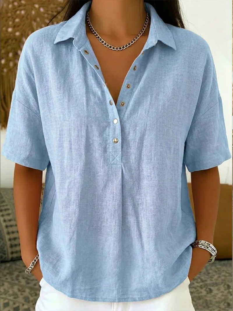 Blusa con cuello y botones para mujer, elegante y cómoda