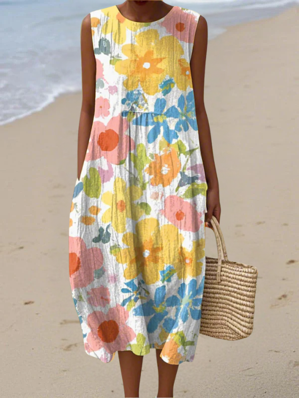 Vestido midi informal para mujer en colores vivos, diseño fluido, femenino y fresco