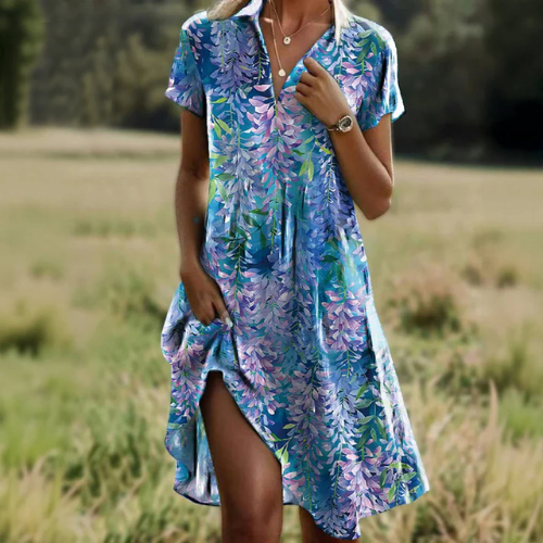 Vestido femenino con estampado y escote en V, elegante y versátil