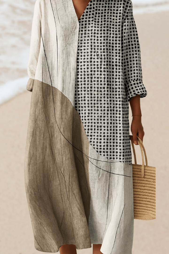 Vestido maxi geométrico estilo clásico para mujer, chic y versátil para primavera