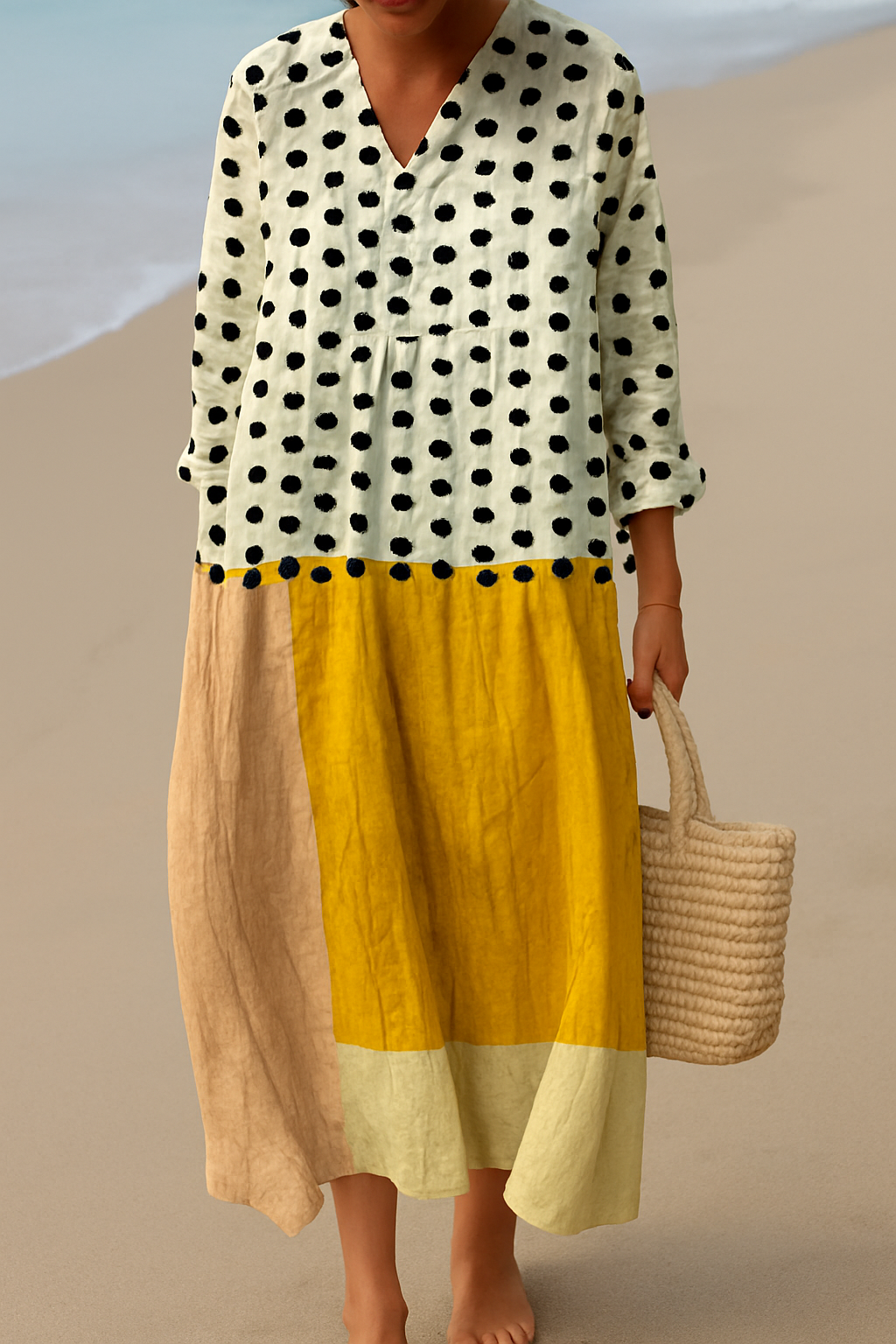 Vestido largo vintage con estampado geométrico para mujer, elegante y versátil para fiesta