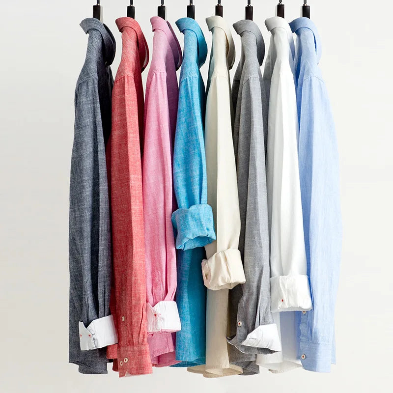 Camisa de lino con botones frontales para hombre, tejido ligero y transpirable, ideal para verano o vacaciones