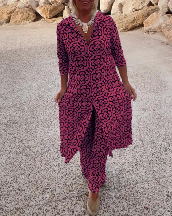 Conjunto de dos piezas con botones para mujer, cómodo y estilizado