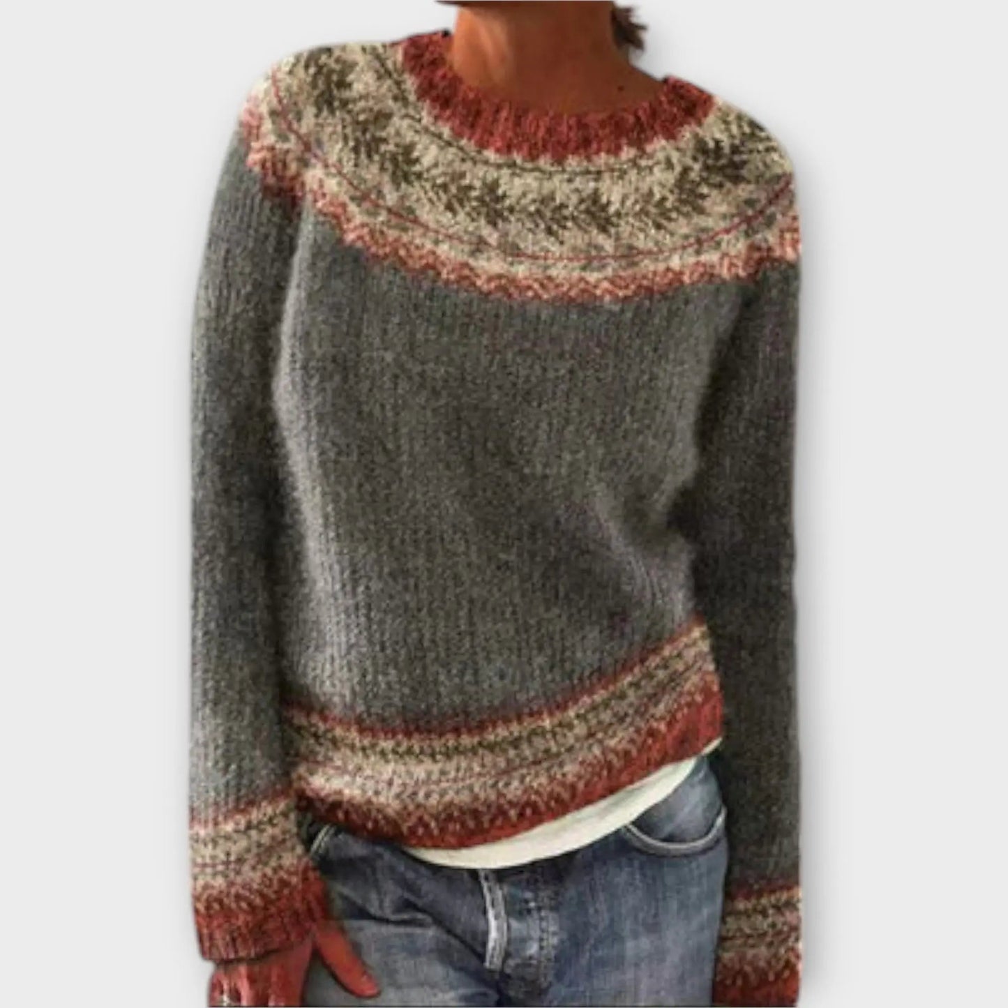 Mara | Jersey de Punto Vintage con Cuello Redondo para Mujer de Otoño