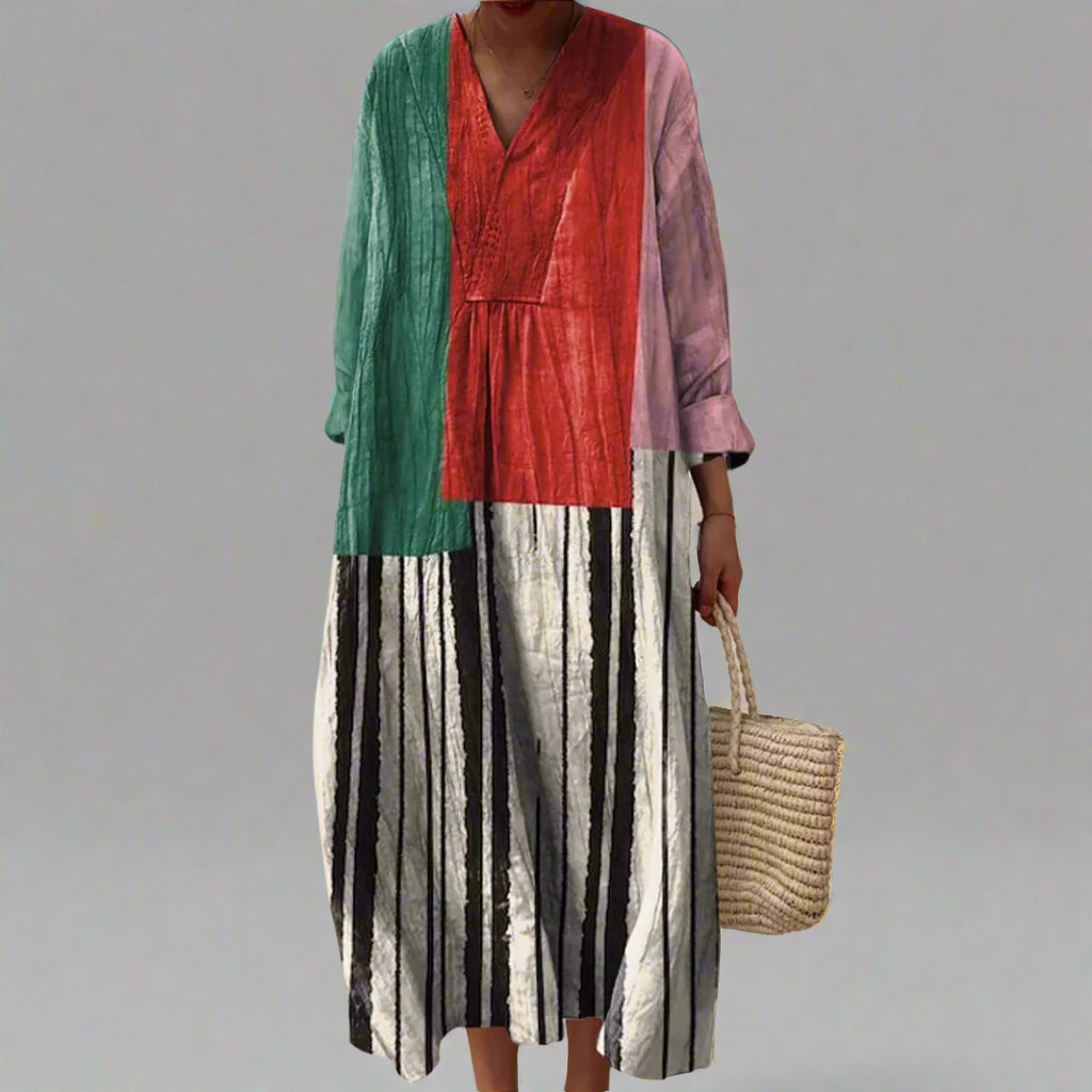 Vestido femenino geométrico, ligero y refinado para trabajo o celebración