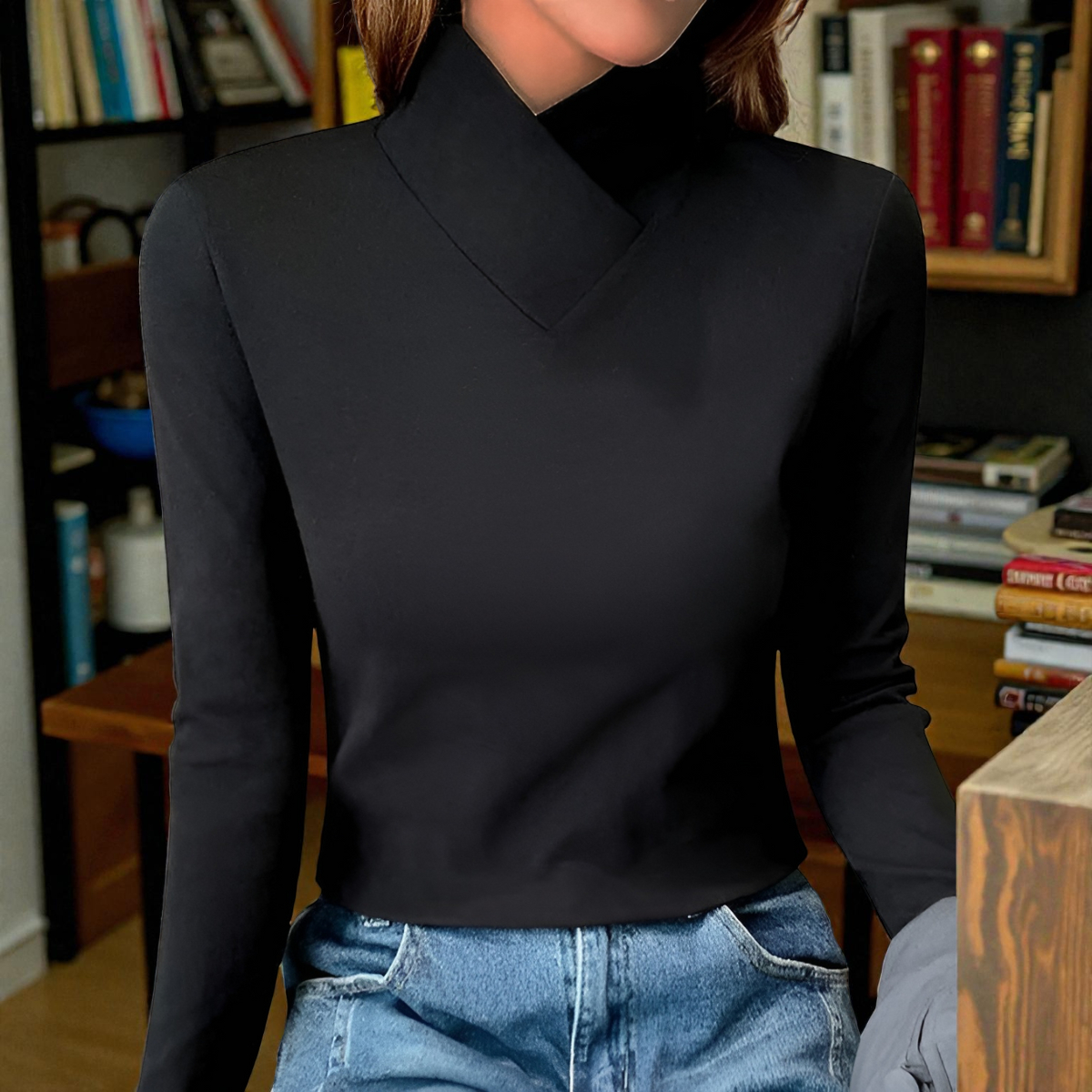 Stazia | Jersey de Punto con Cuello Alto Elegante para Mujer