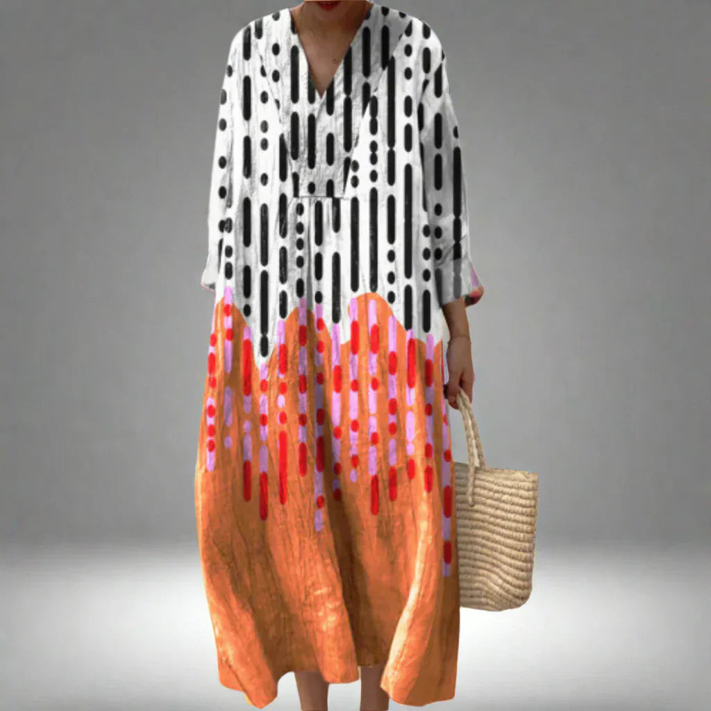 Vestido maxi geométrico estilo clásico para mujer, chic y versátil para primavera