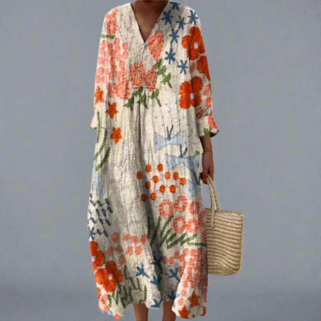 Vestido largo vintage con estampado geométrico para mujer, elegante y sofisticado para fiesta