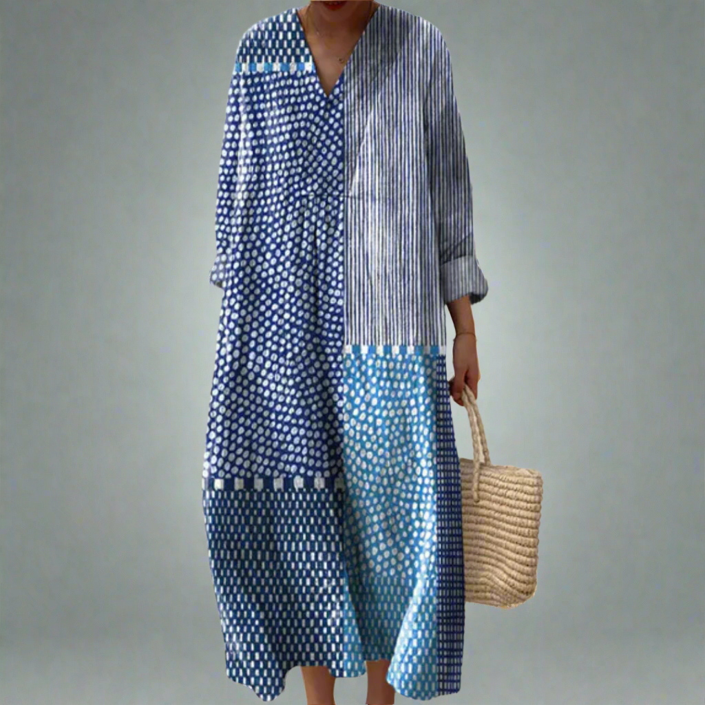 Vestido maxi geométrico estilo retro para mujer, chic y versátil para primavera