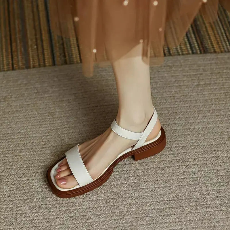 Sandalias de cuero para mujer, ligeras y elegantes para verano o diario
