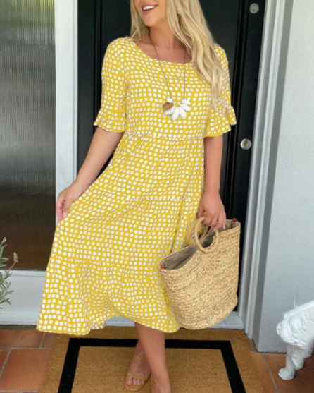 Vestido midi de manga corta para mujer, sofisticado y versátil para evento o trabajo