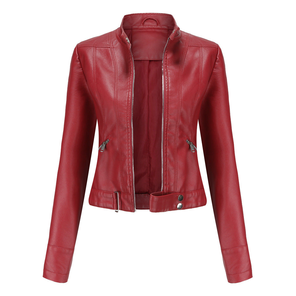 Chaqueta clásica de cuero para mujer