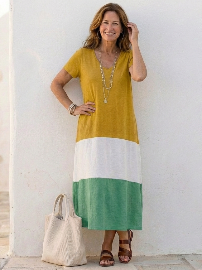 Vestido midi con cuello en V en Rojo y Negro - fresco y elegante