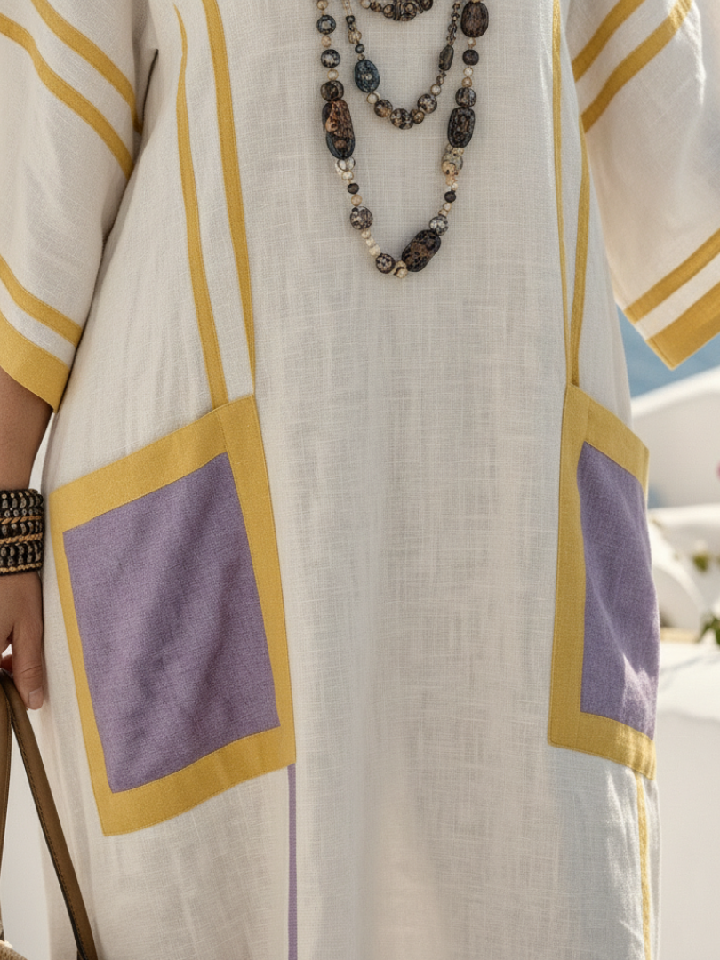 Vestido maxi con cuello en V de rayas - fresco y elegante