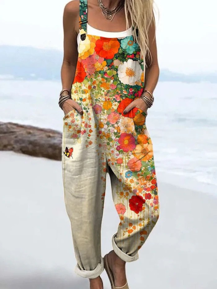 Jumpsuit Floral Vintage Para Mujer - Estilo Artístico Y Cómodo