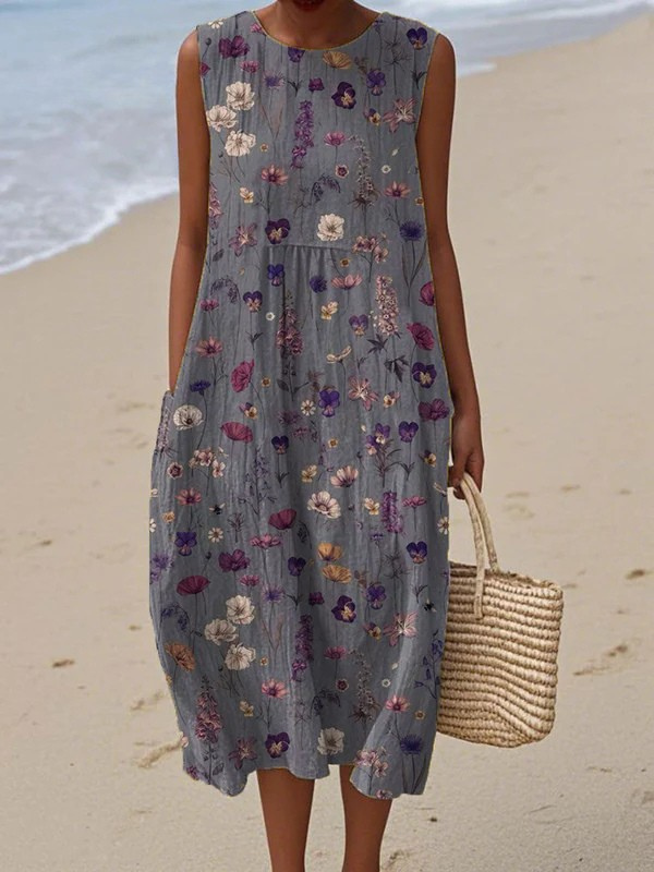 Vestido midi floral para mujer con diseño sin mangas, ligero, fresco y cómodo