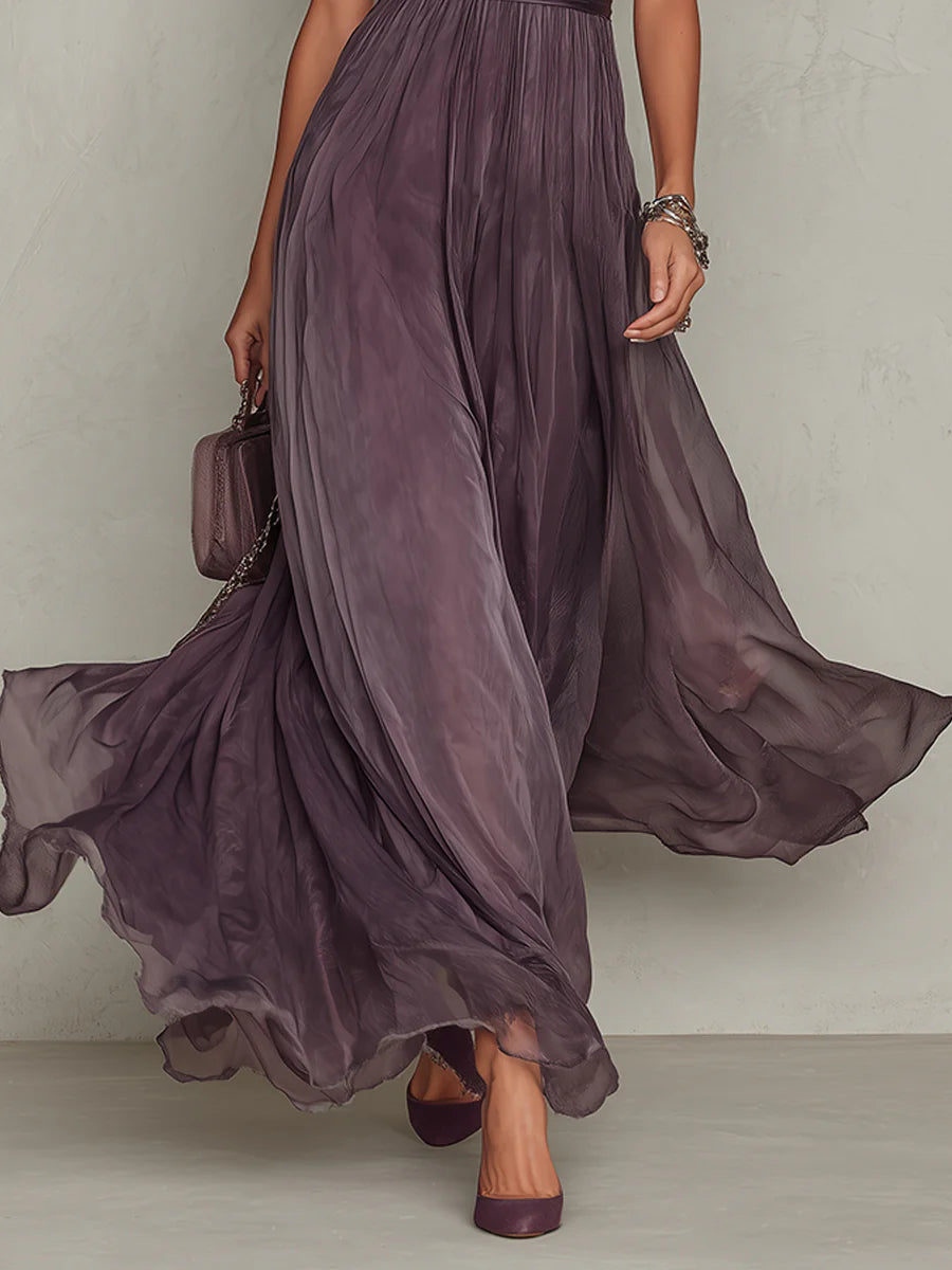 Vestido Largo Violeta | Escote de Lágrima y Encaje