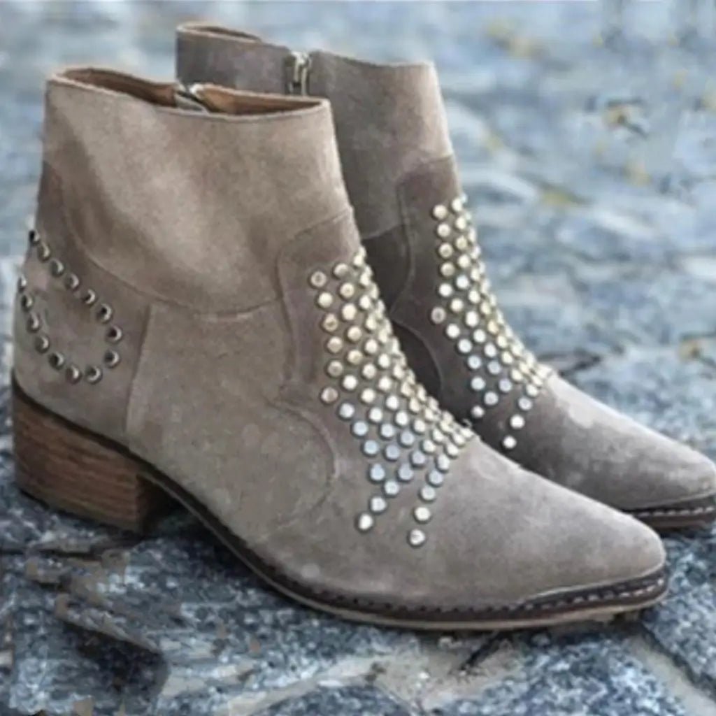 Botas de Tobillo con Tachuelas Puntera Afilada Cremallera Tacón Recto
