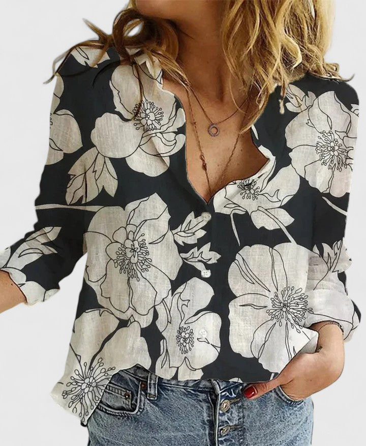 Camisa De Lino Con Cuello De Solapa Para Mujer