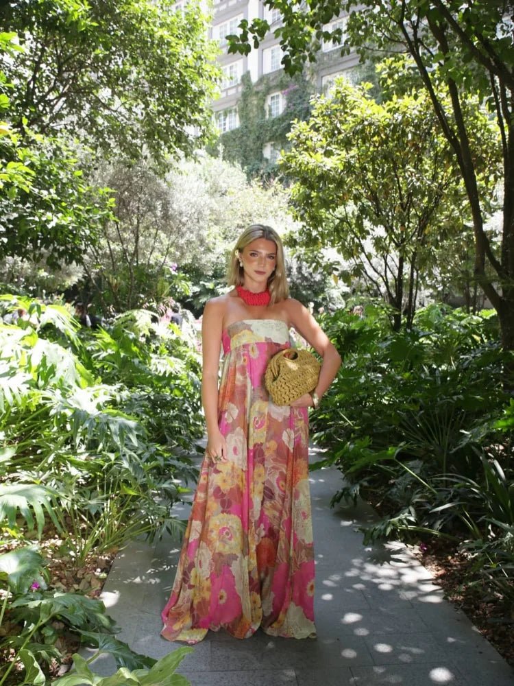 Vestido maxi sin mangas con estampado floral para mujer - Estilo romántico veraniego