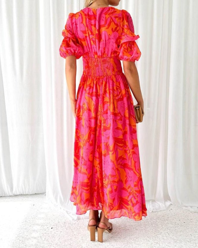 Vestido maxi rojo y rosa para mujer, ligero y elegante para verano o fiesta