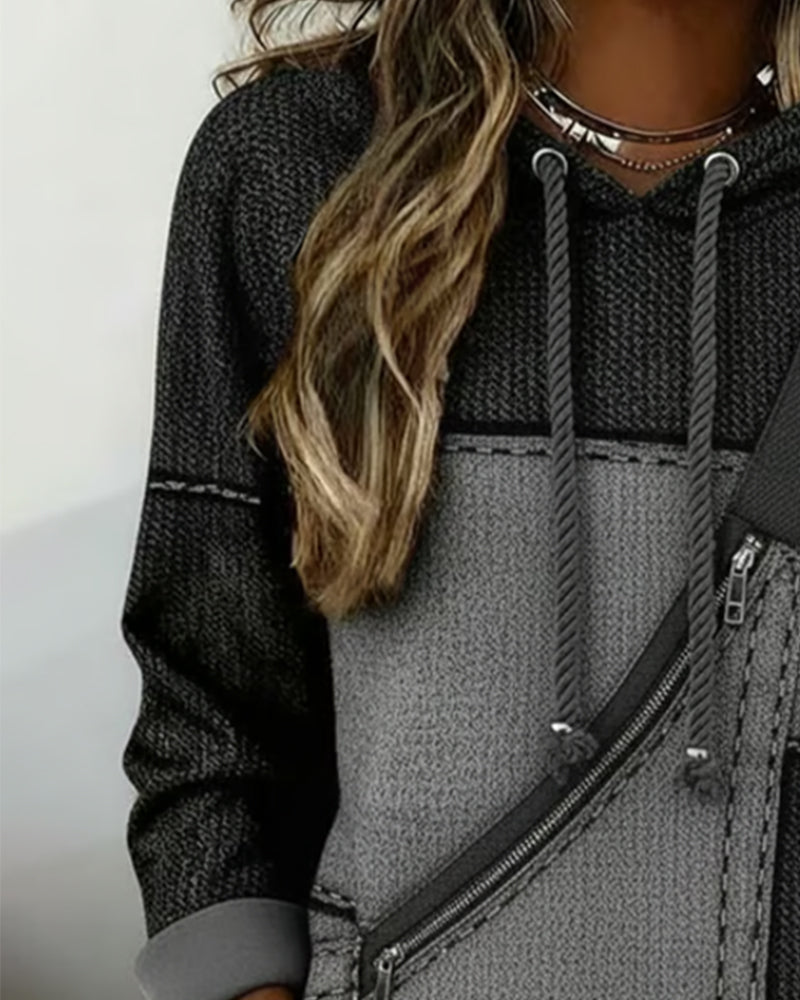 Sudadera con capucha para mujer con bloques de color, diseño elegante y moderno