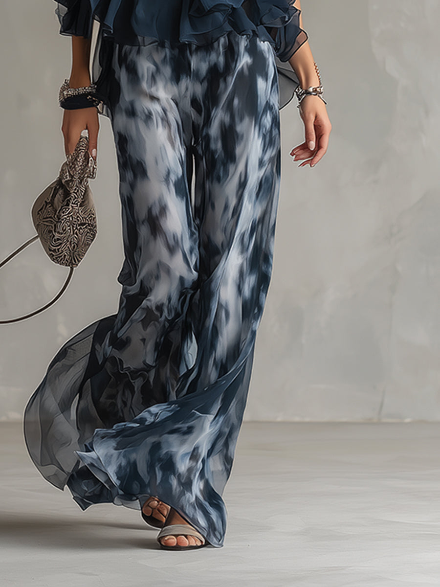 Conjunto de gasa elegante con top de cuello alto para mujer - fresco y elegante