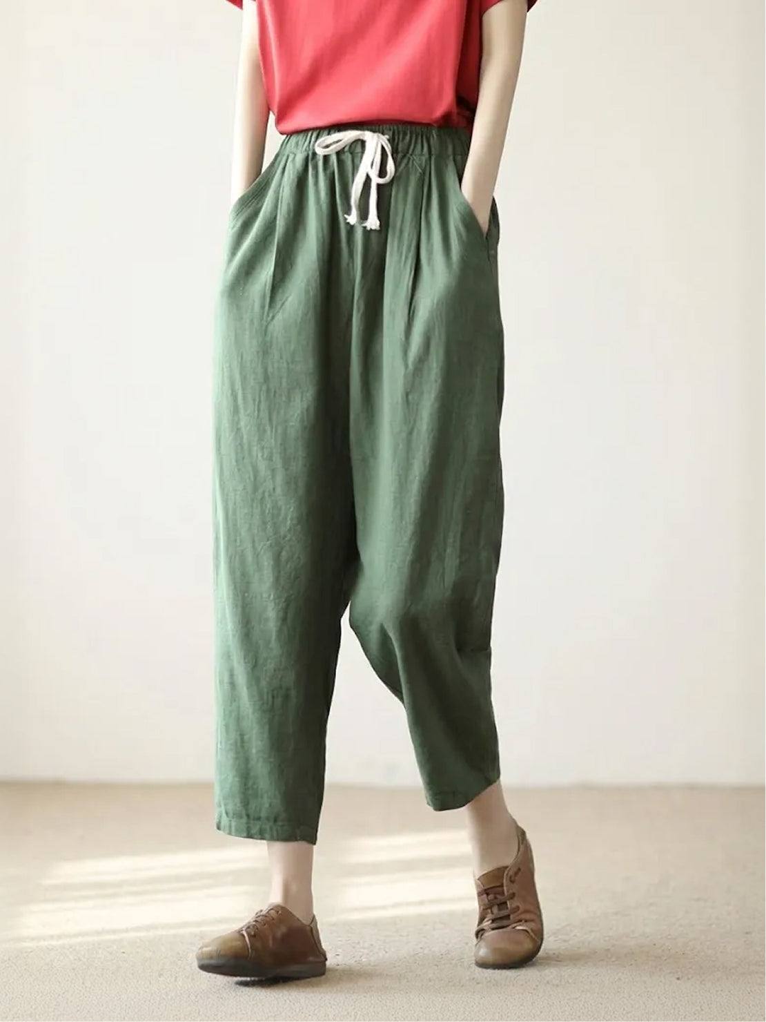 Pantalones anchos con cordón ajustable para mujer