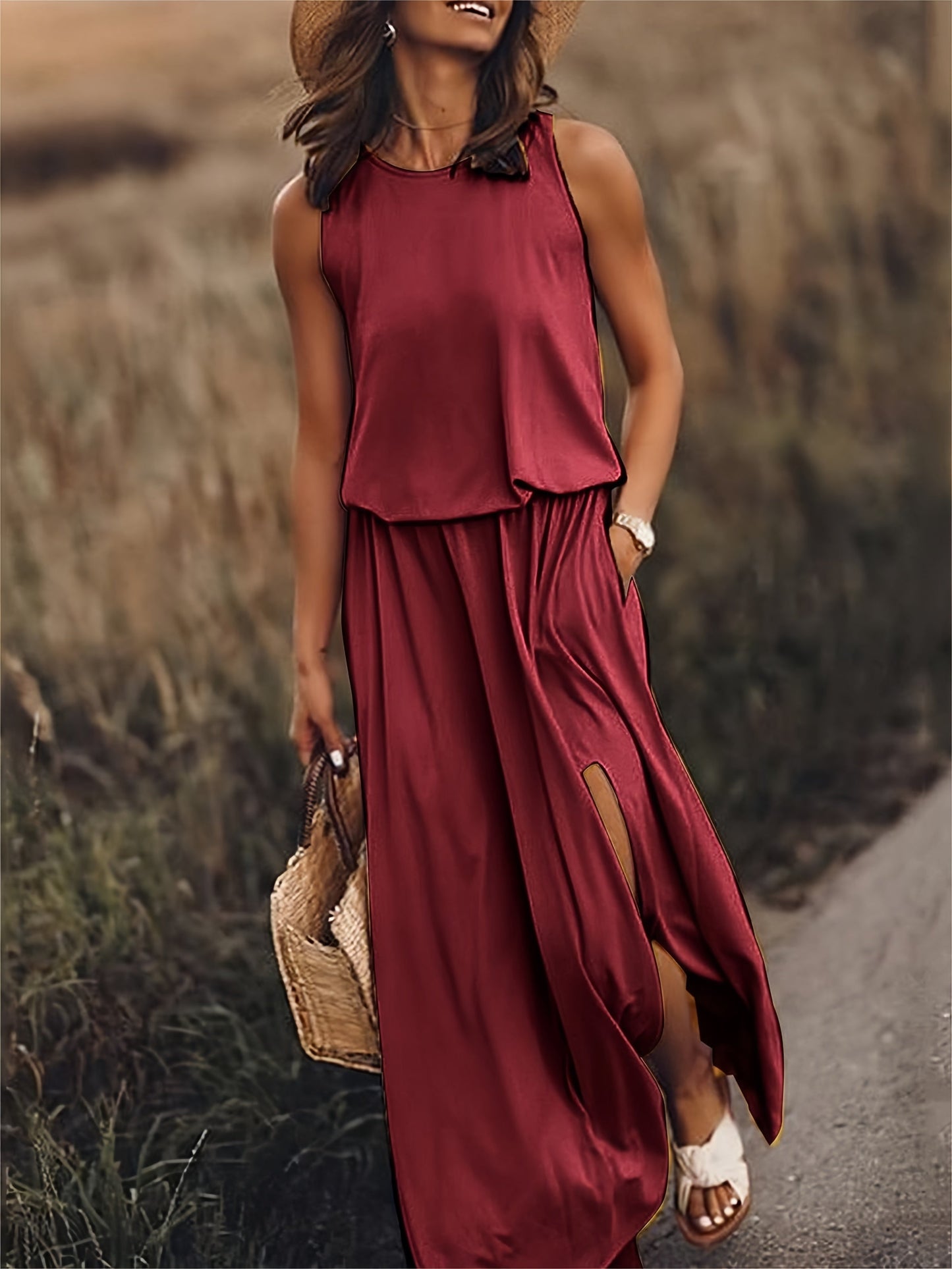 Vestido Maxi Blouson Sin Mangas