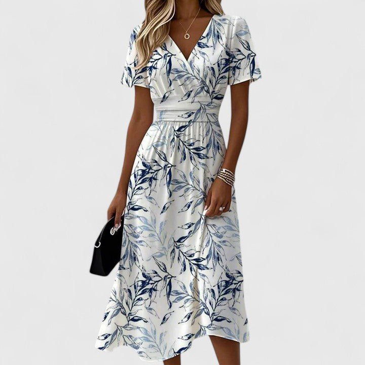Vestido Midi floreado Wrapped Escote V Mangas Cortas