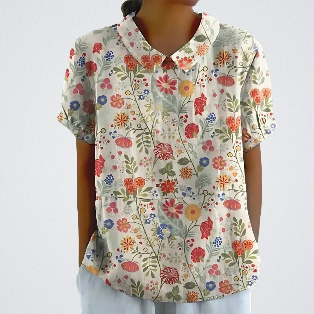 Blusa clásica estampada de manga corta para mujer, ligera y versátil para verano