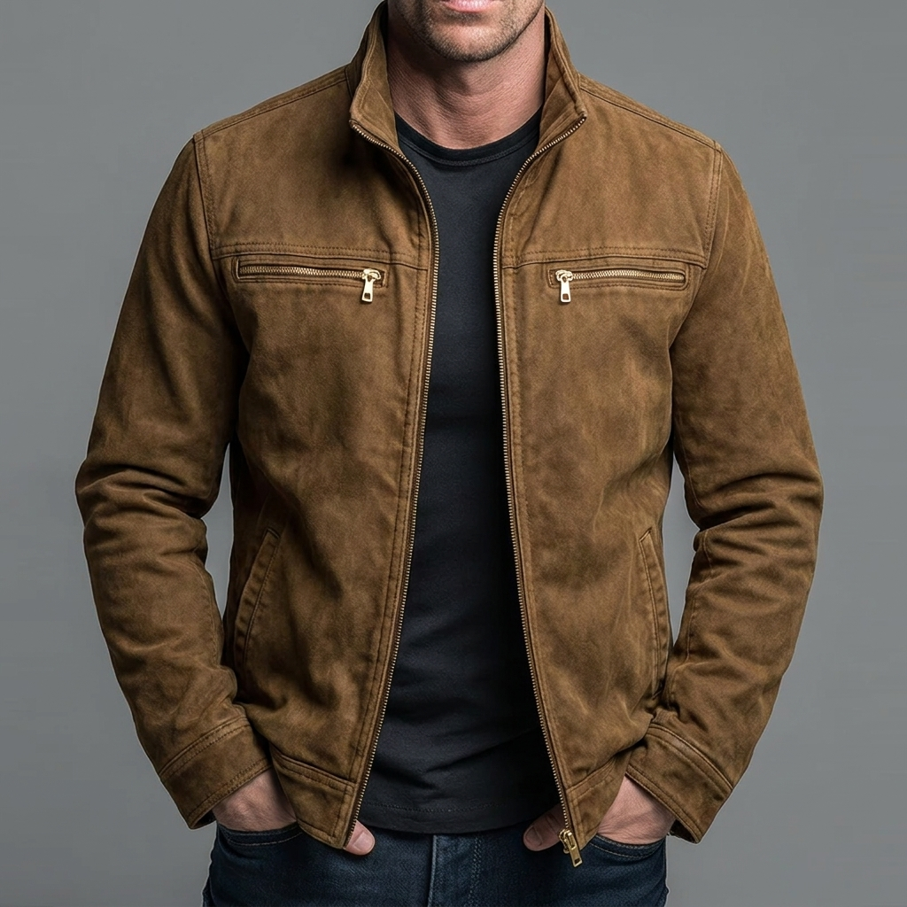 Chaqueta vintage de algodón con cremallera para hombre