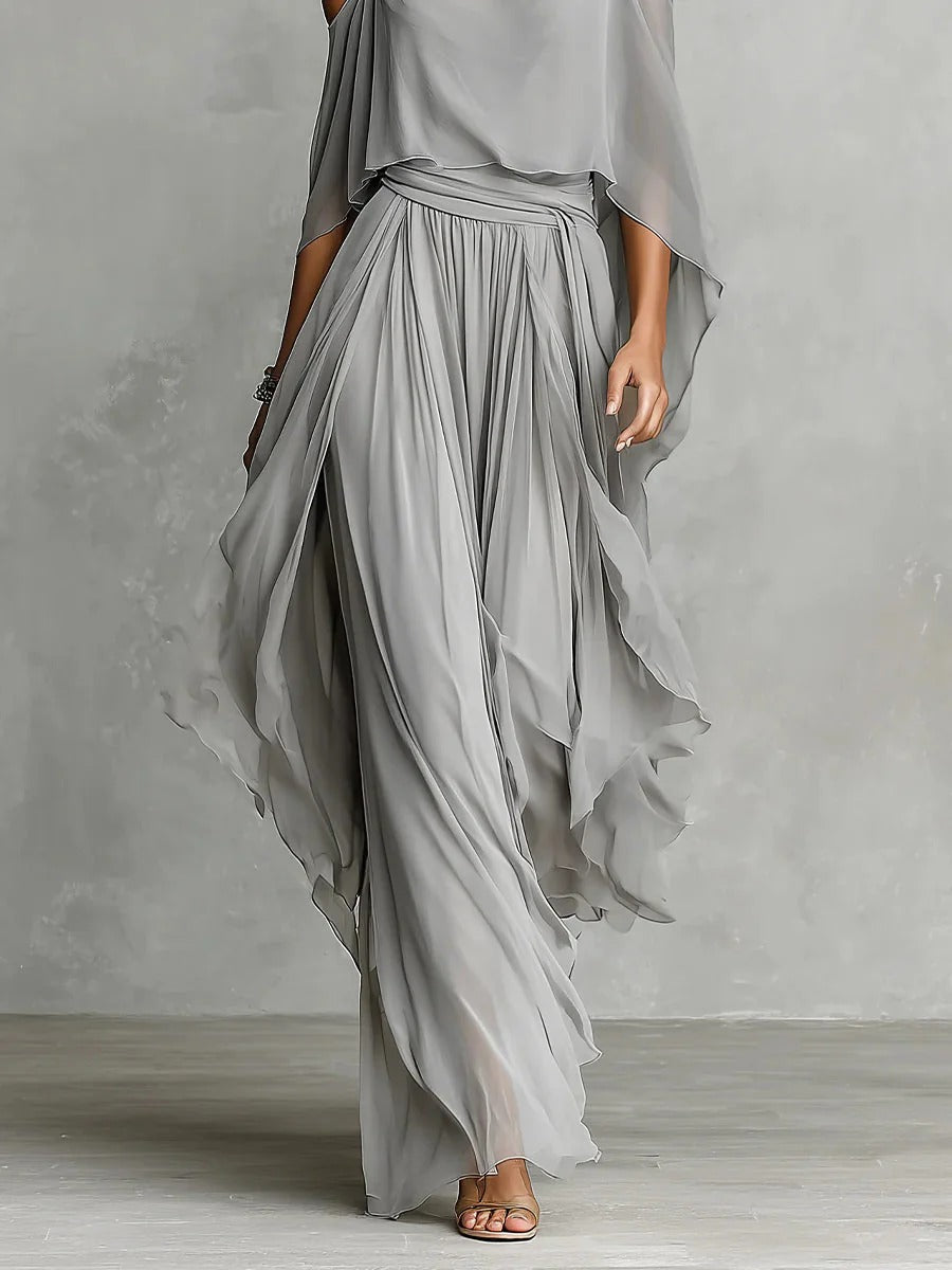 Isabela | Conjunto Fluido Gris con Top de Tirantes y Pantalones Ligeros para Mujer de Verano Bohemio