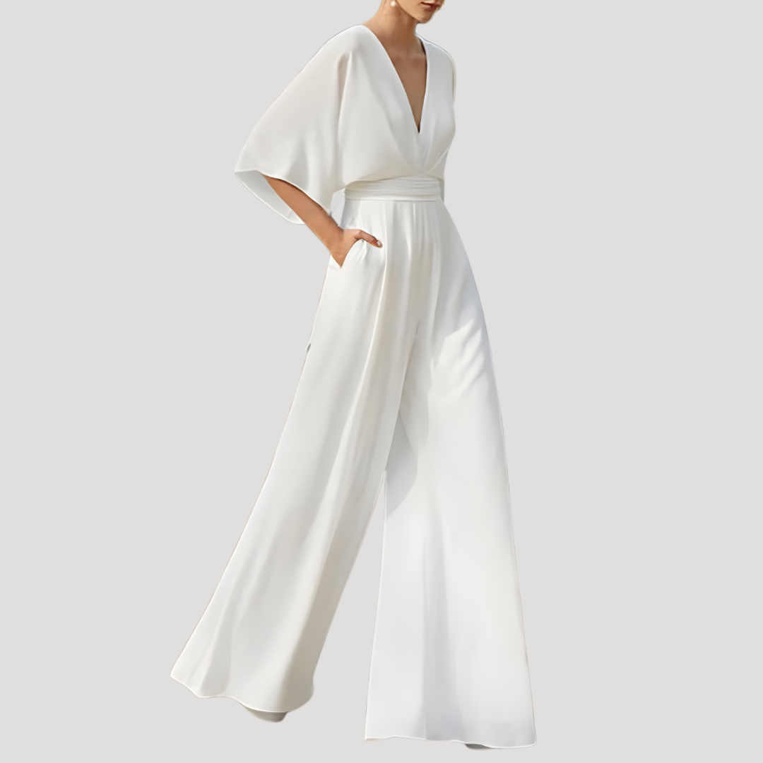 Mono de pierna ancha con cuello en V para mujer - Elegancia estival