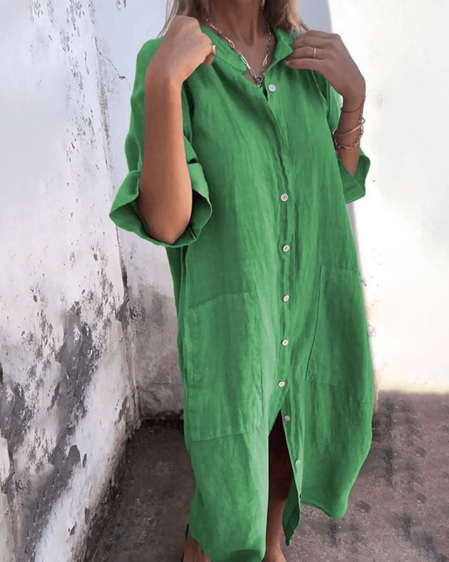 Vestido camisero estilo Ibiza de algodón ligero con botones frontales para mujer, fresco y versátil para verano o playa