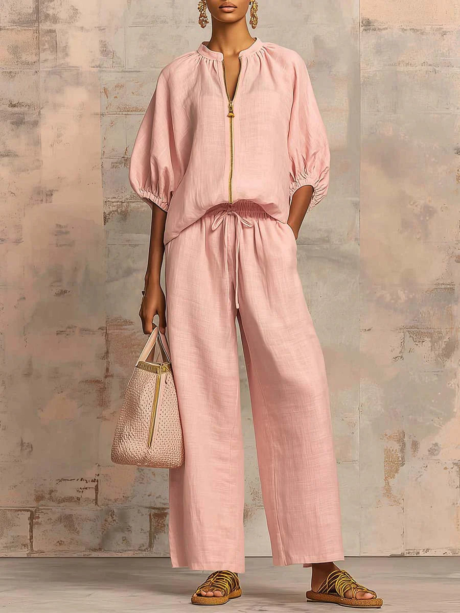 Conjunto de Camisa y Pantalón Pernera Ancha | Estilo Relajado de Lino
