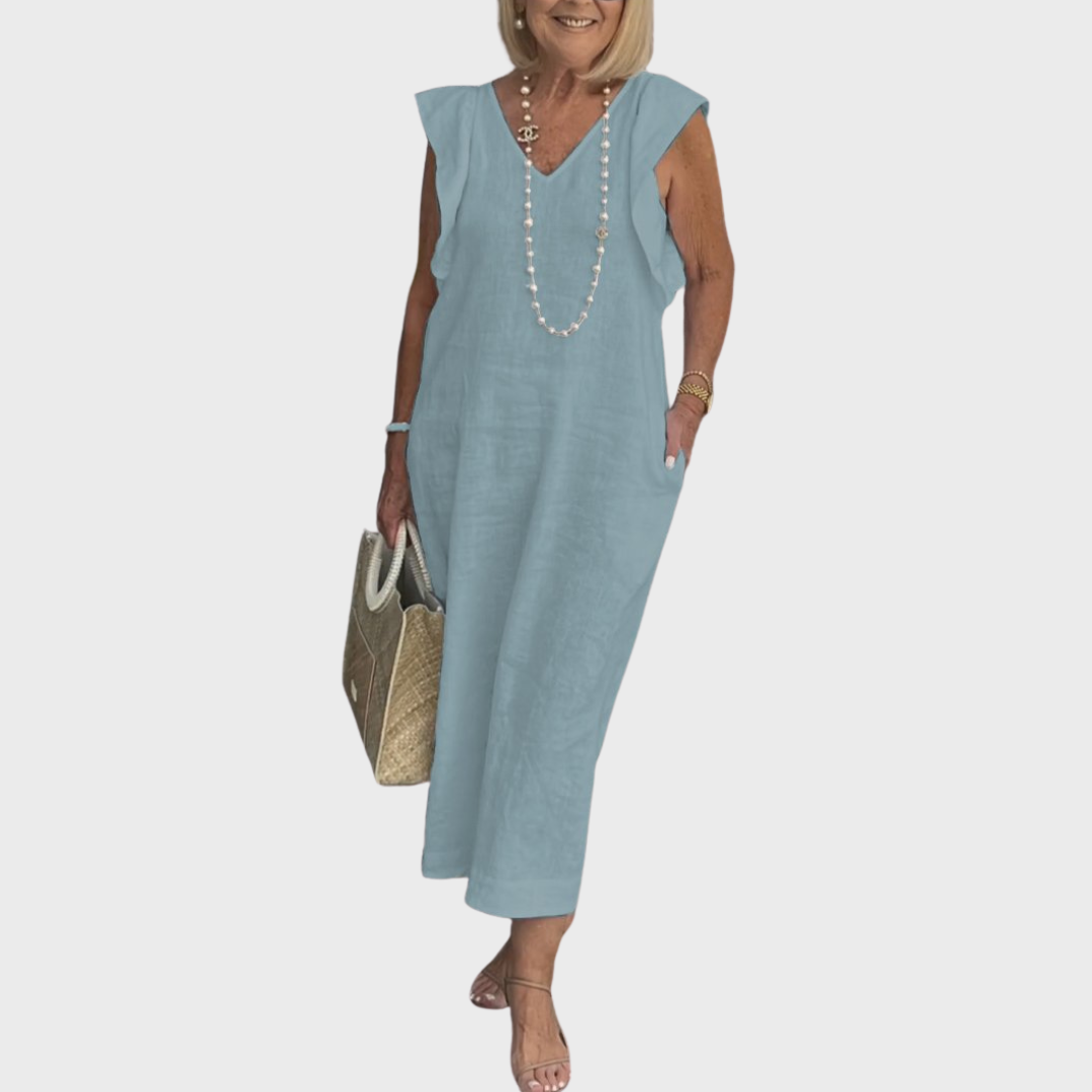 Vestido maxi con bolsillo y cuello en V sin mangas