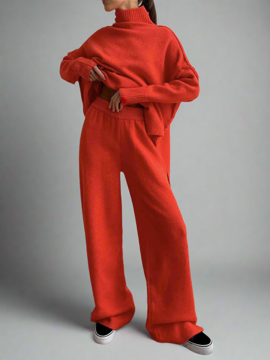 Rowan | Conjunto de Punto con Cuello Alto y Pantalones Anchos para Mujer