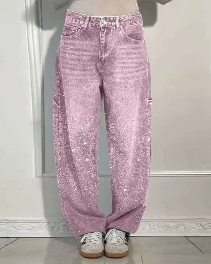 Jeans carpenter de corte globo con brillo para mujer, modernos y versátiles para diario