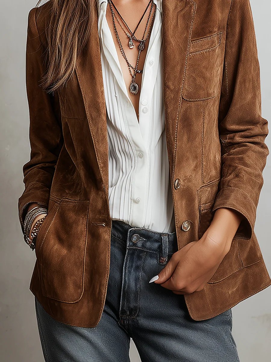 Blazer Ante Sintético Entallado con Botones para Mujer | Estilo Elegante