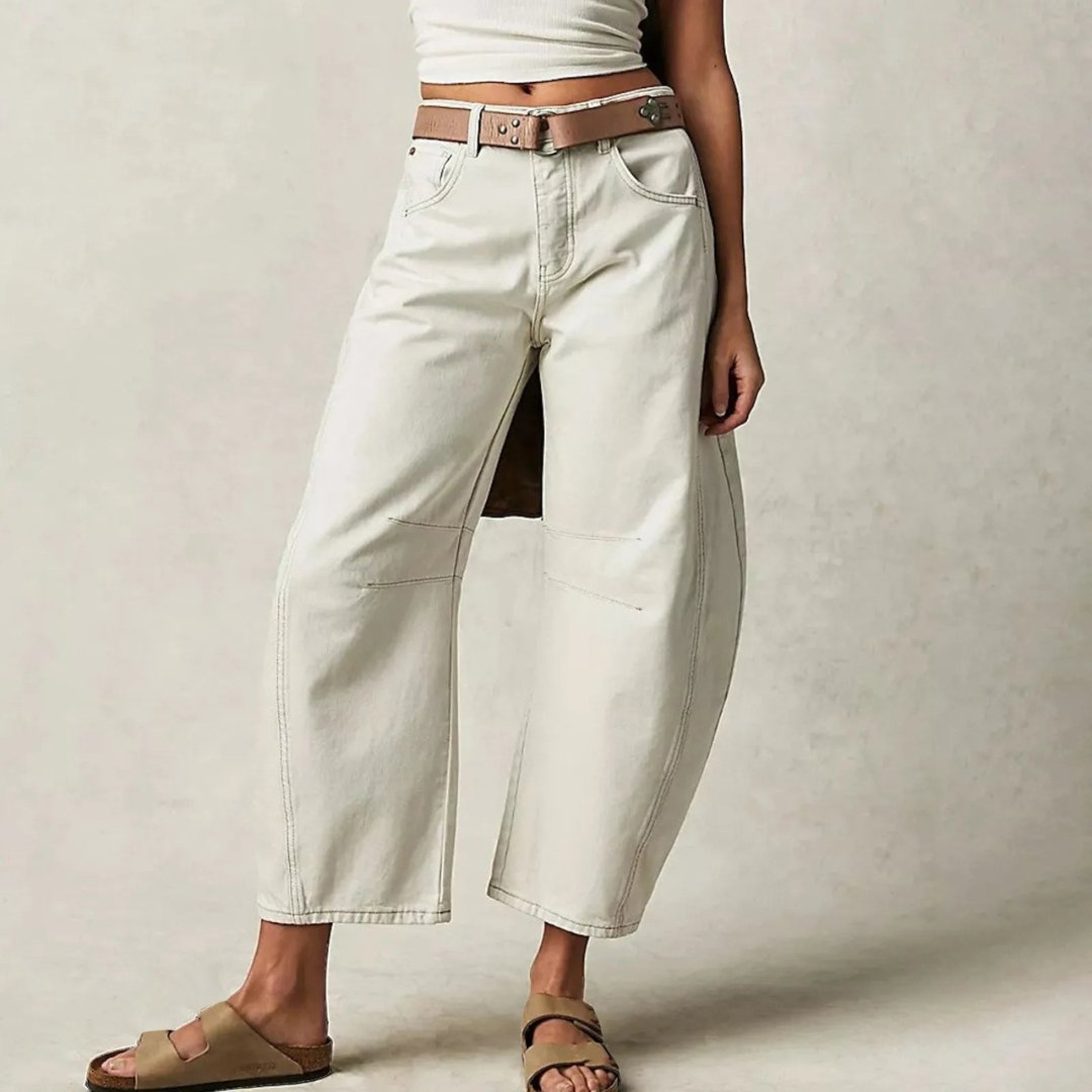 Women's Mid-Rise Heavyweight Denim Cropped Barrel Leg Jeans