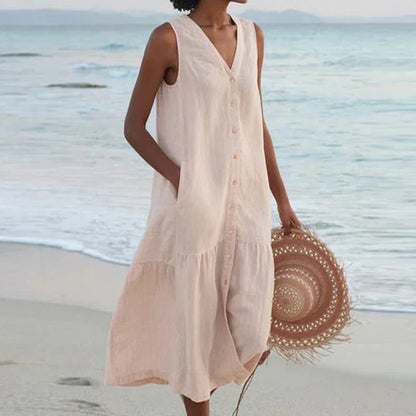 Vestido camisero sin mangas con escote en V